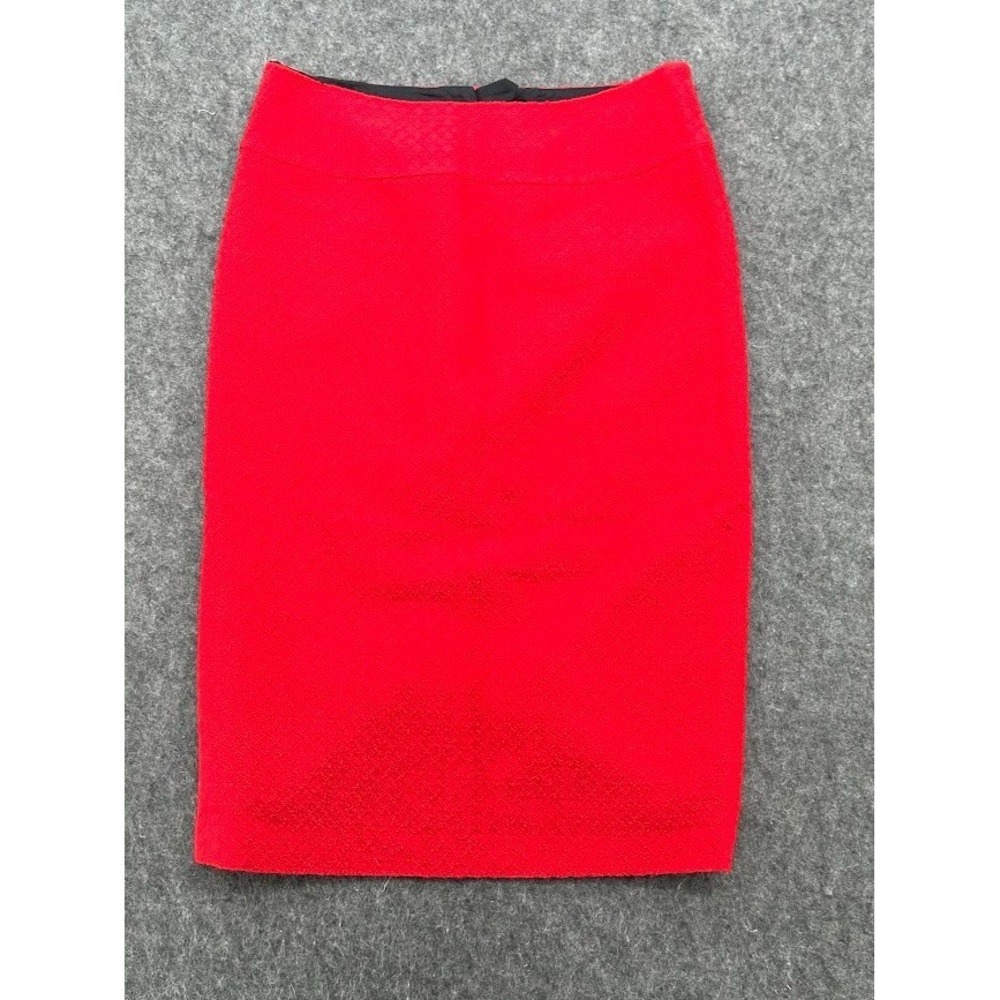 LAFAYETTE 148 Red 100% Virgin Wool Pleated‎ Back Zip Pencil Skirt Size 12